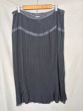 Alfani Woman Black 100% Silk Crinkle Maxi Skirt 16W Plus Satin Trim Formal Long